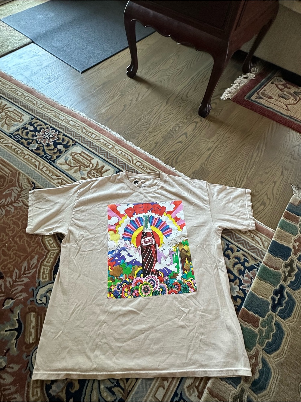 Pepsi Pink Graphic Logo Tee with Rainbow Art